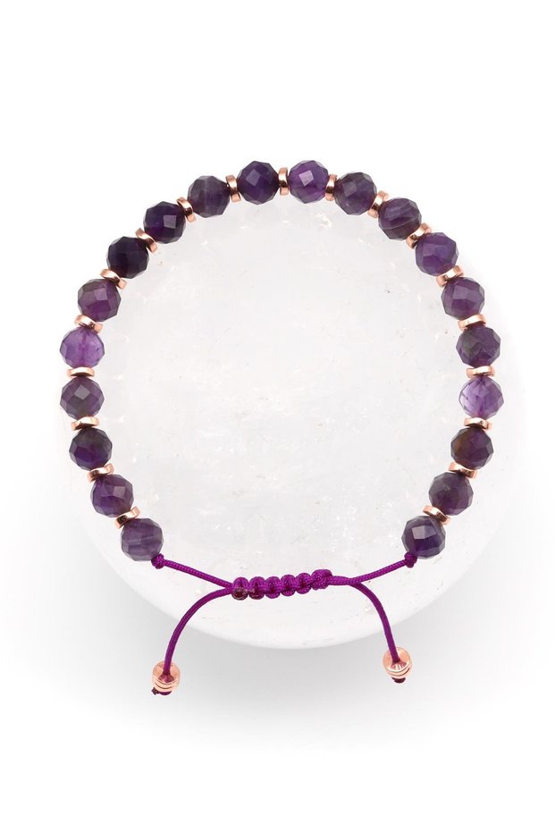 Amethyst Natural Stone Macrame Knitted Bracelet Faceted Cut