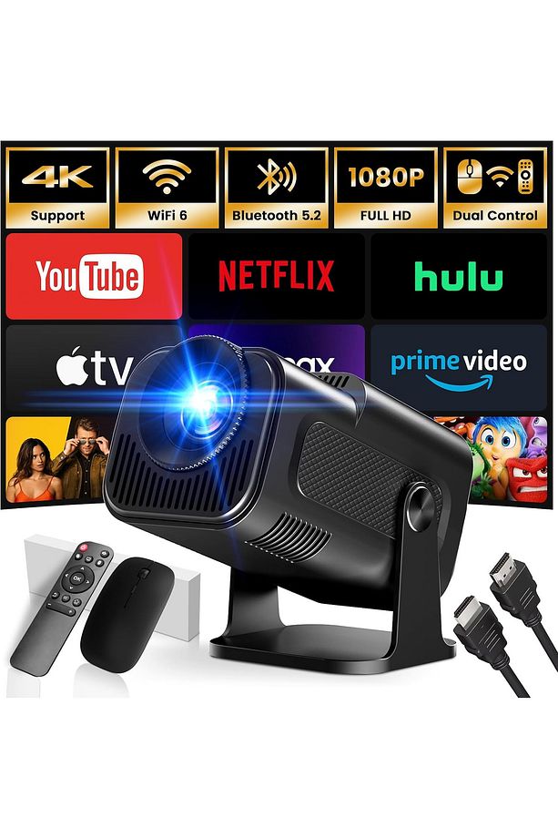 Mini projektör, 4K FHD 1920x1080P 180° taşınabilir projektör WiFi  Android ve iOS Mause Hediye - 1