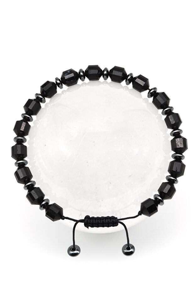Tourmaline Natural Stone Macrame Knitted Bracelet Hexagonal Cut