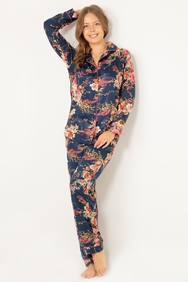 Natural Viscose Soft Pajama Set - Buttoned - 2