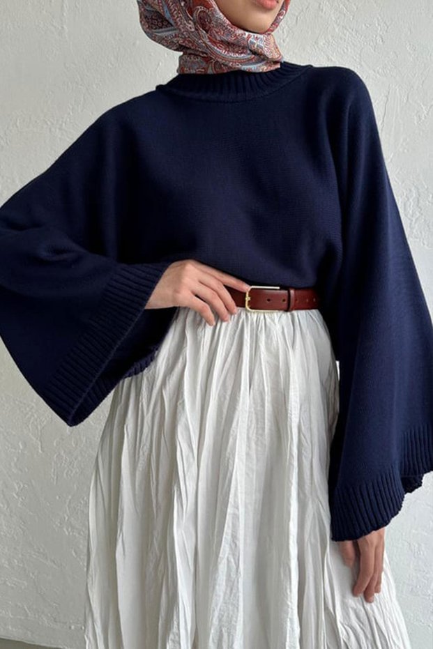 Women's Navy Blue Bat Sleeve Sweater