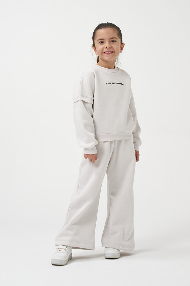 Kız Çocuk Baskılı Oversize Kışlık Eşofman Takımı - 1