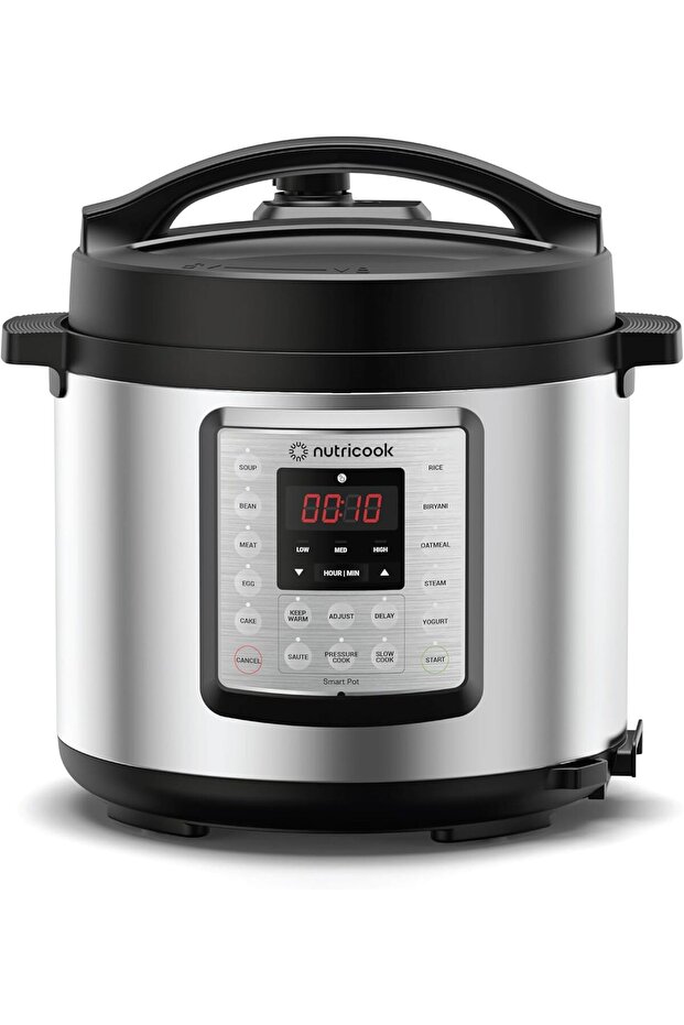 Nutricook Smart Pot Eko, 1000 Watts - 9 In 1 Instant Programmable Electric Pressure Cooker, 6 Liters, 14 Smart Programs, Brushed Stainless Steel/Black, 2 Years , Silver/Black