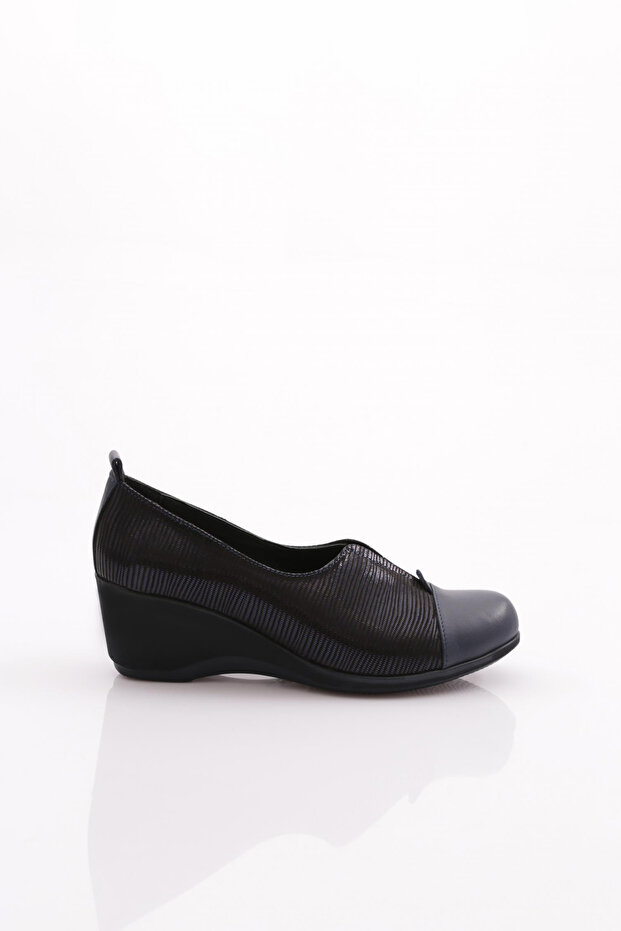 Women's Rubber Detailed Wedge Sole Comfort Shoes Navy Blue 34423
