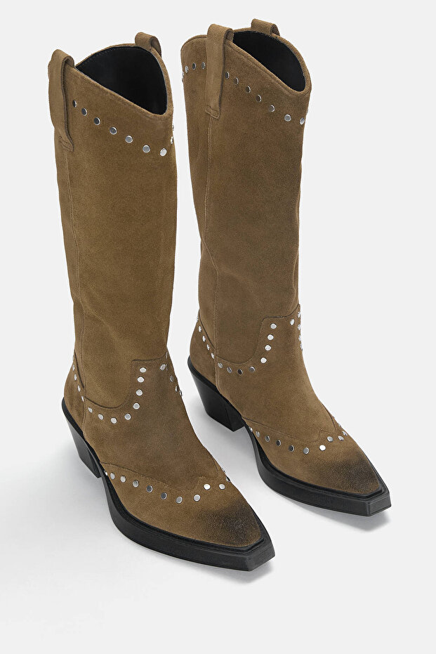 Zımbalı deri kovboy çizmesi - 4