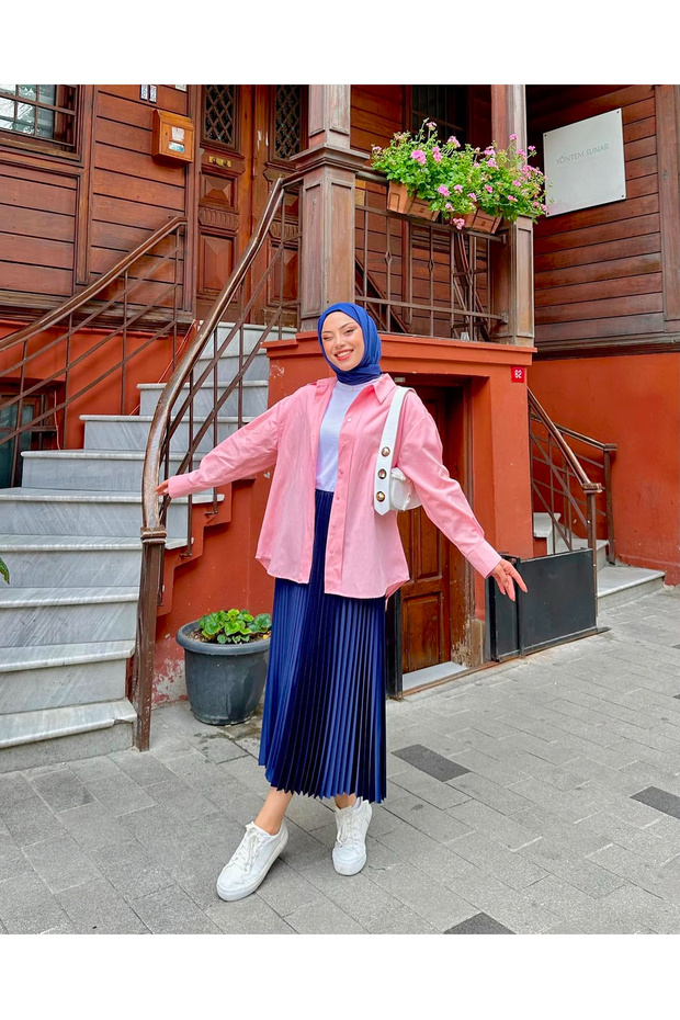 Pleated Leather Look Hijab Skirt