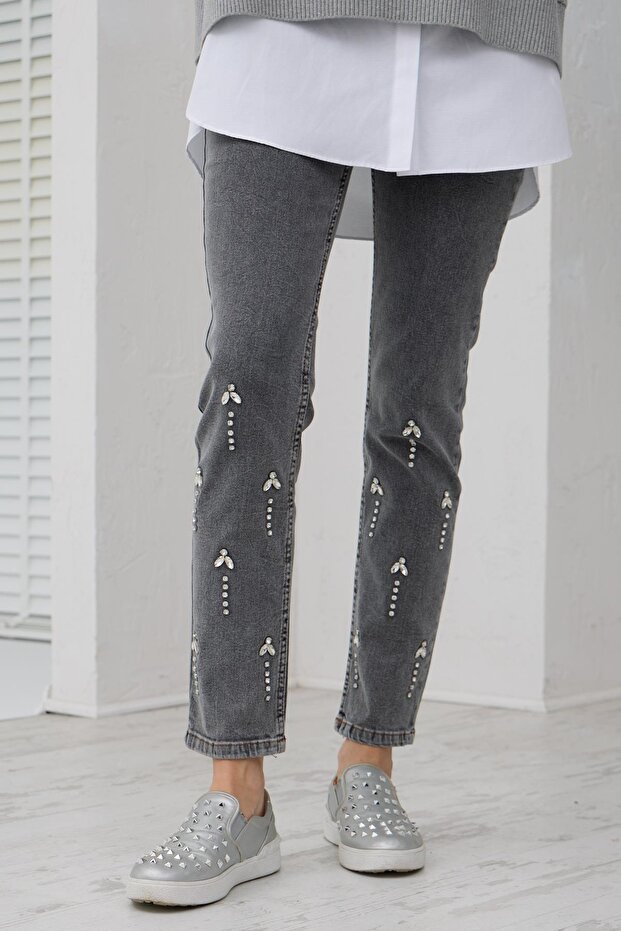 MOODBASİC TAŞ DETAYLI KOT PANTOLON - 1