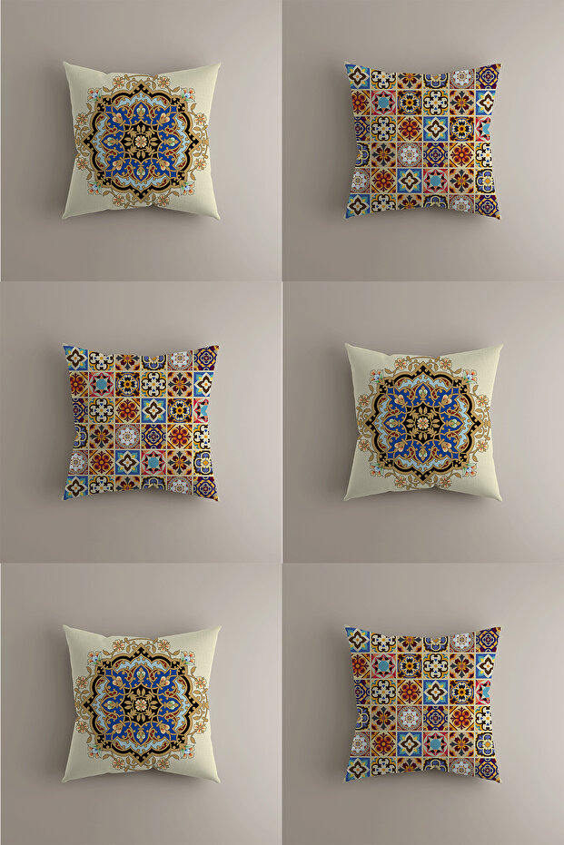 Set of 6 Ottoman Motif Throw Pillow Covers - Double Sided Patterned, 43X43 cm