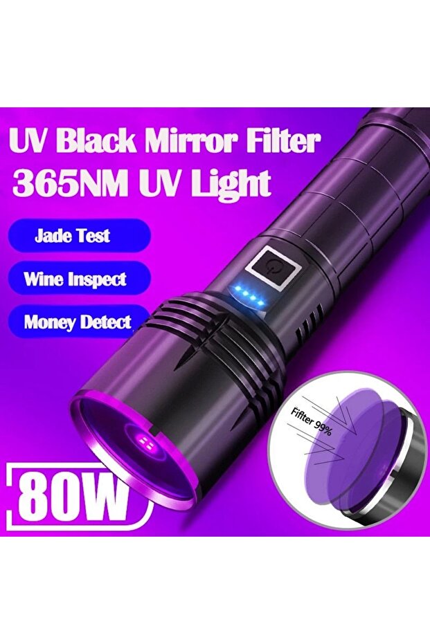 Profesyonel 80Watt UV 365nm Değerli Taş Type-C LED Fener - 4
