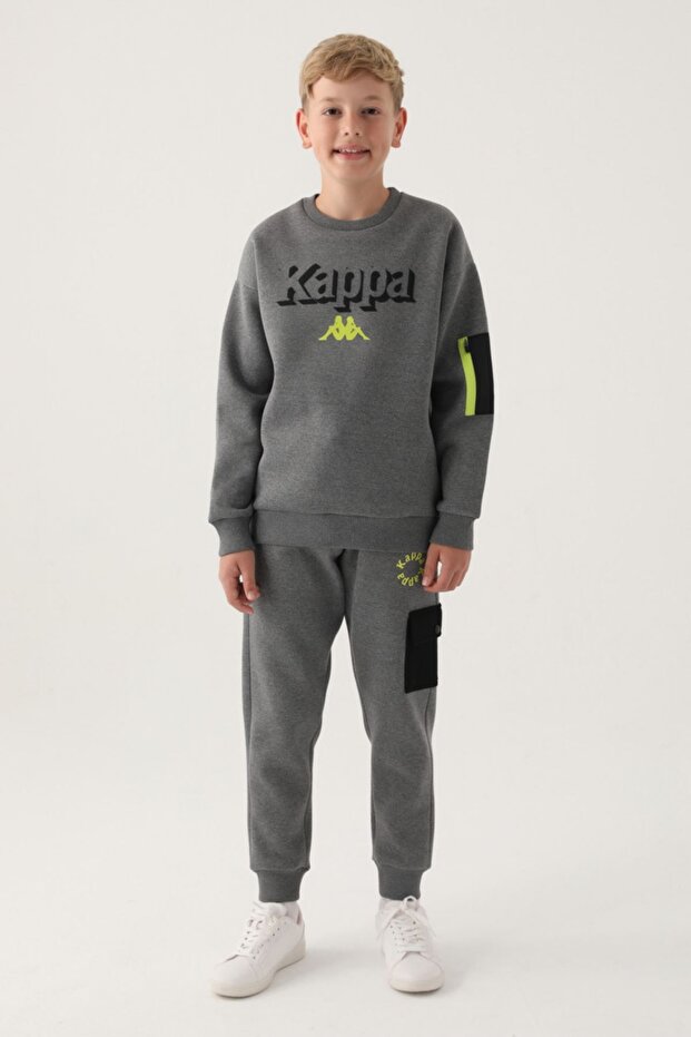 321U5Xw Kappa Sleeve Zipper O-Neck Sweatshirt 7-16 Years Anthracite