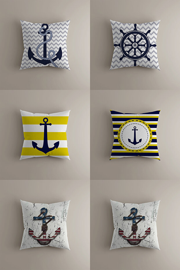 Sailor Themed 6-Piece Throw Pillow Cover Marine Style, Double Sided 43X43 cm