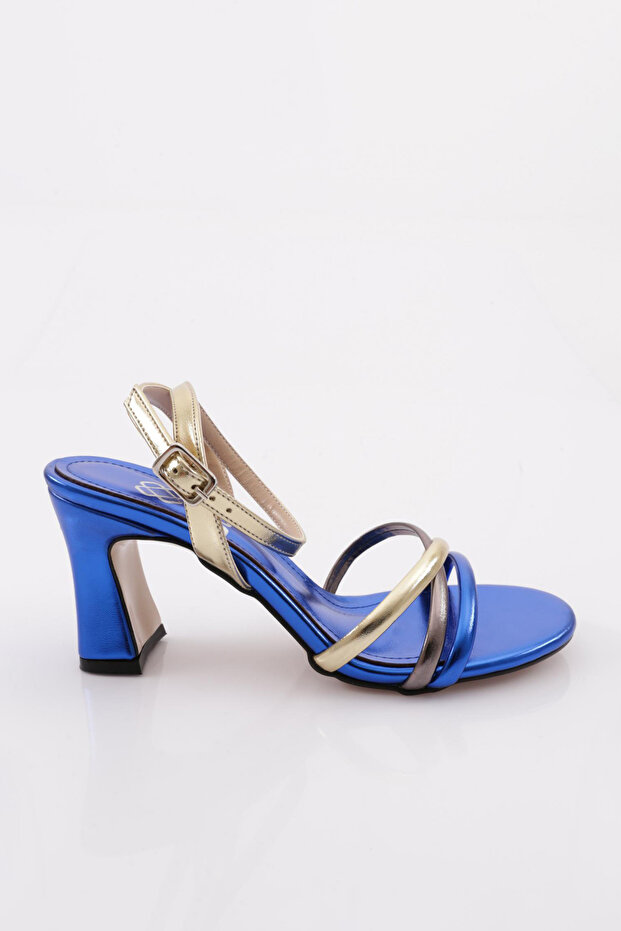 7550 Women's Cross Strap Heeled Shoes Sax Metallic