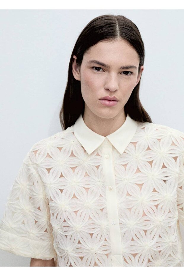 Çiçek Dokulu Dantel Gömlek - 8