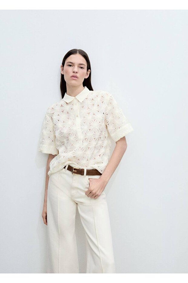 Çiçek Dokulu Dantel Gömlek - 6