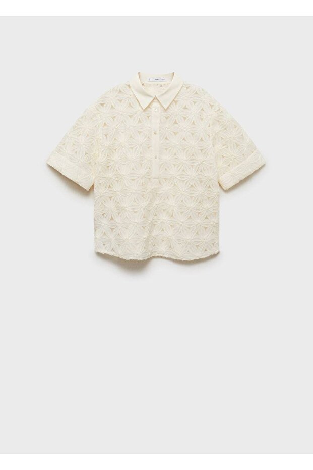 Çiçek Dokulu Dantel Gömlek - 3