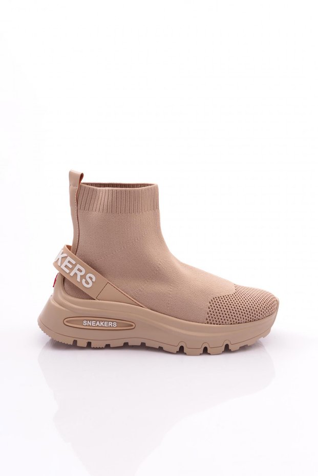 085 Women's Ankle High Sports Shoes with Writing on the Back Beige