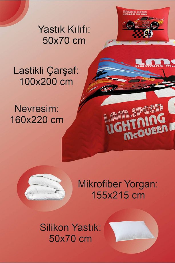 Lisanslı Disney Cars Full Speed Complete Tek Kişilik Uyku Seti + Yorgan + Yastık - 2