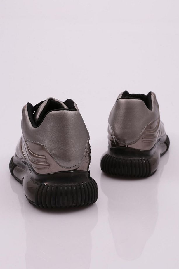Kadın Kalın Taban Sneakers Ayakkabı Platin Rugan 9133119 - 3