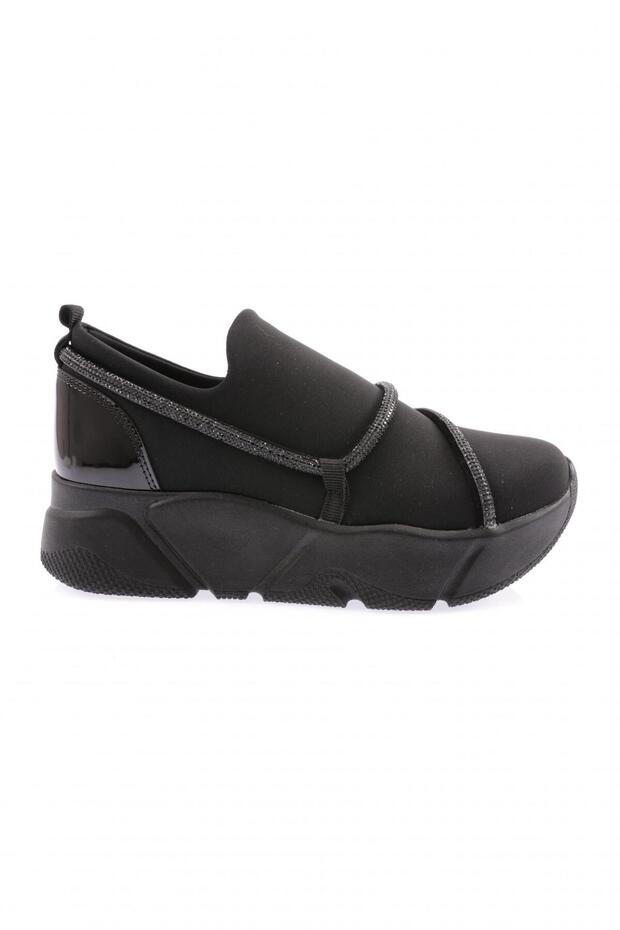 M600-23Y Women's Stretch Stone Rope Detailed Mega Thick Sole Sneakers Shoes Black-Black