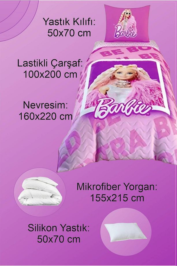 Barbi Lisanslı Tek Kişilik Kapitoneli Uyku Seti + Yorgan + Yastık - 2