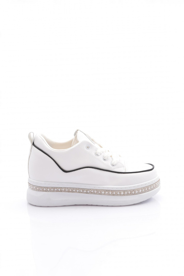 Women's Sneaker Shoes with Stones on the Sides White Black 2623239211982322