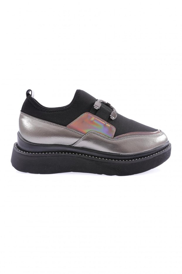 925-23y Women's Sneakers - Platinum Shoes with Thick Sole and Stretch Detail