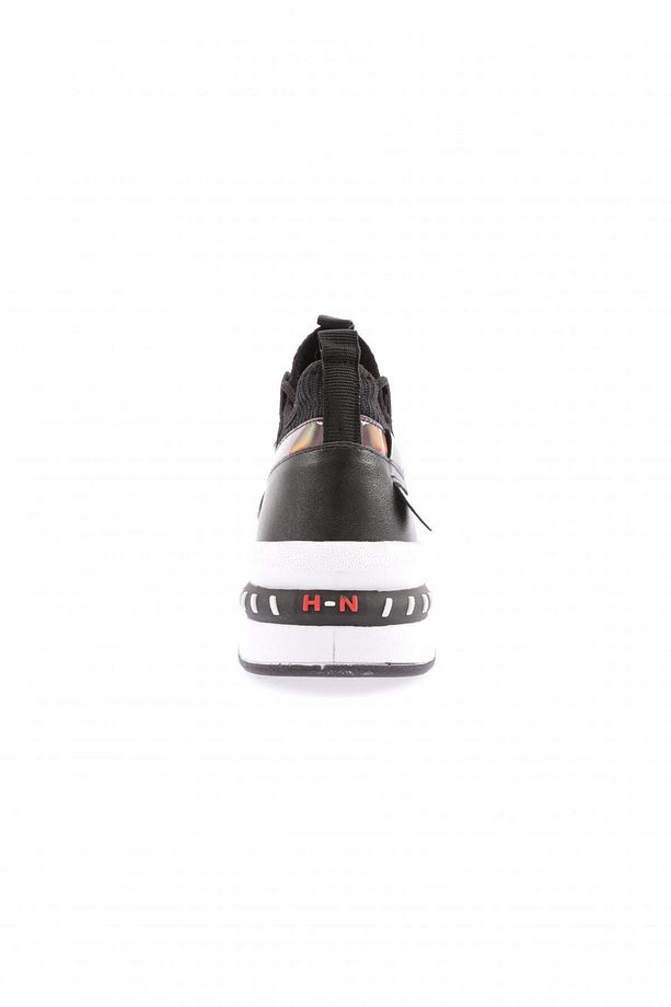 Kadın Kalın Taban File Detaylı Bağcıklı Sneakers Ayakkabı Siyah 34102831 - 4