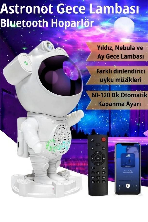 Premium Astronot Bluetooth Hoparlör Galaxy Bulutsu Tavan Gökyüzü Projektör Gece Lambası 360° Derece - 1