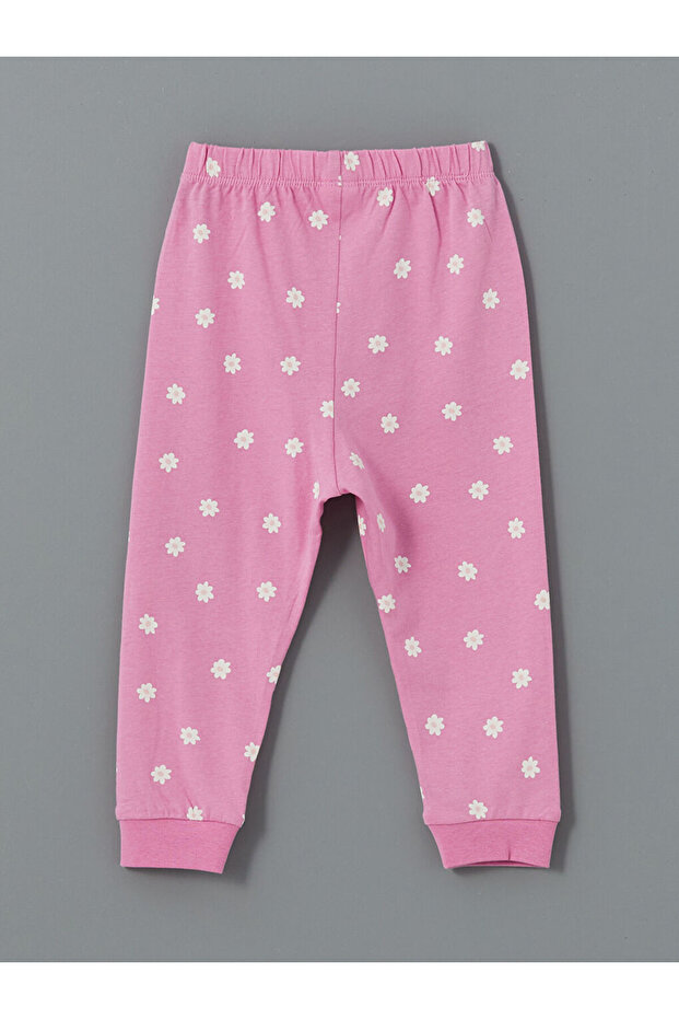 LCW baby Ekru Bisiklet Yaka Baskılı Kız Bebek Pijama Takımı - 4