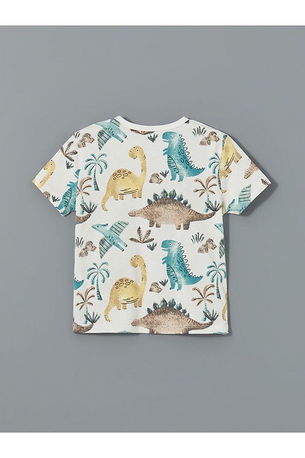 LCW baby Ekru Bisiklet Yaka Dinazor Baskılı Erkek Bebek Şortlu Pijama Takım 2'li - 3