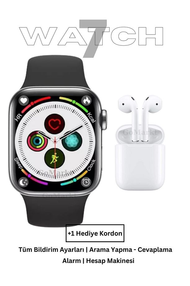 Smart Watch 7 Series Akıllı Saat ve I12 Bluetooth Kulaklık Iphone ve Android Uyumlu Ikili Set - 1