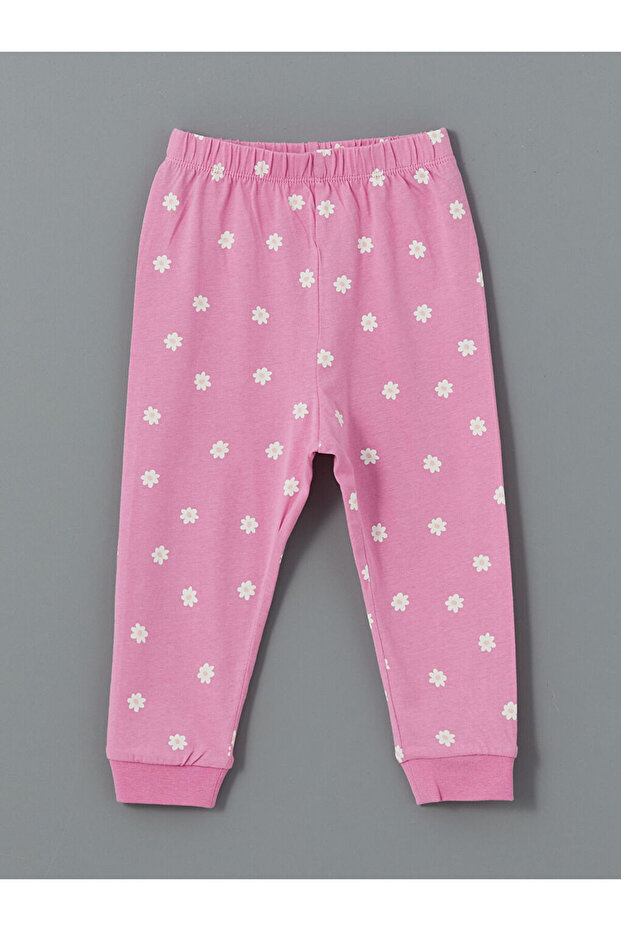 LCW baby Ekru Bisiklet Yaka Baskılı Kız Bebek Pijama Takımı - 3
