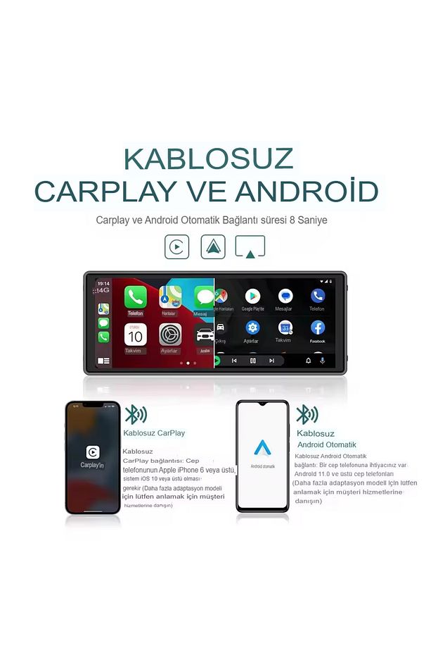 Carplay Ios Android Uyumlu 10.2 İnç Büyük Ekran Araç Ekranı 4K Ön/Arka Çift Kameralı - 2