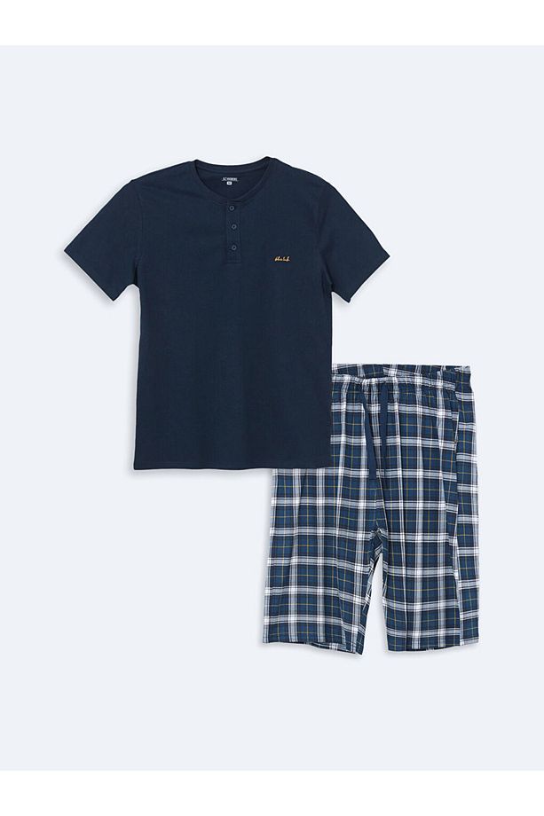 Lacivert Standart Kalıp Erkek Şortlu Pijama Takımı - 7