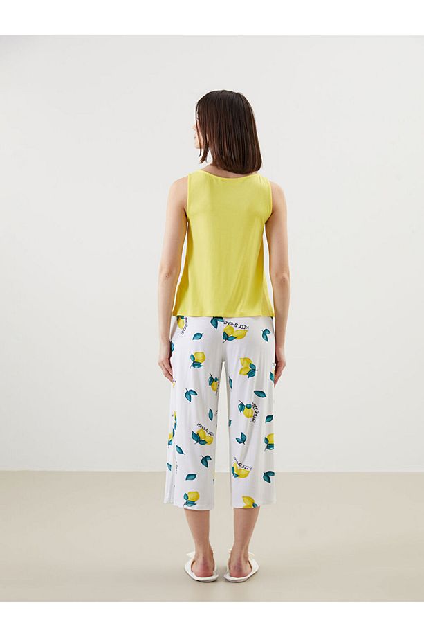 V Yaka Baskılı Kadın Pijama Takımı - 4