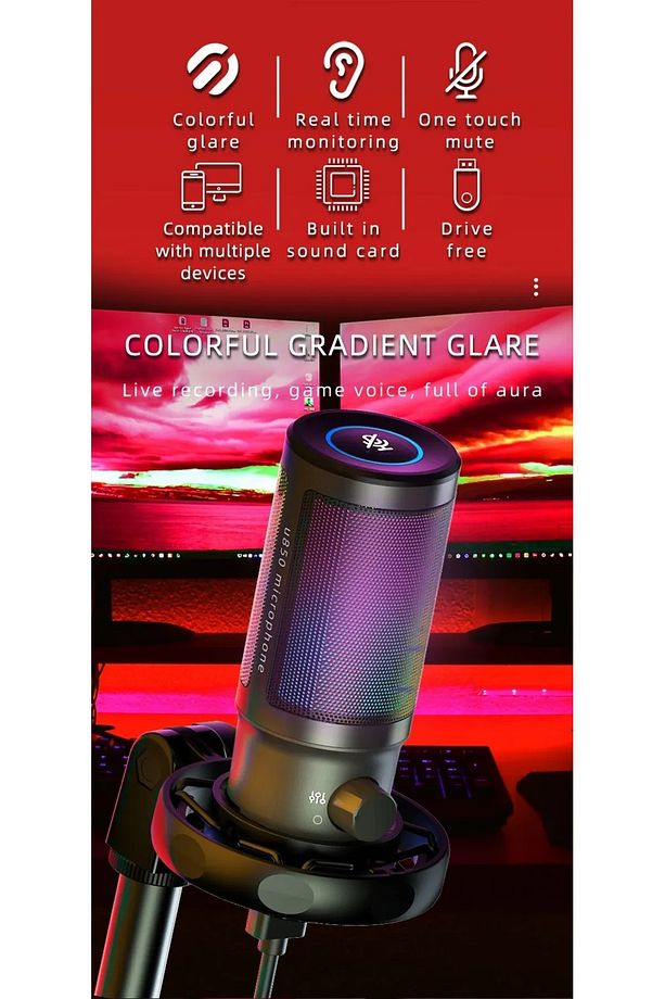 Mikrofon Profesyonel Mic Canlı Akış Twitch, Youtuber, Gamer, Tiktok, Yayıncı Usb Mikrofon Seti - 6