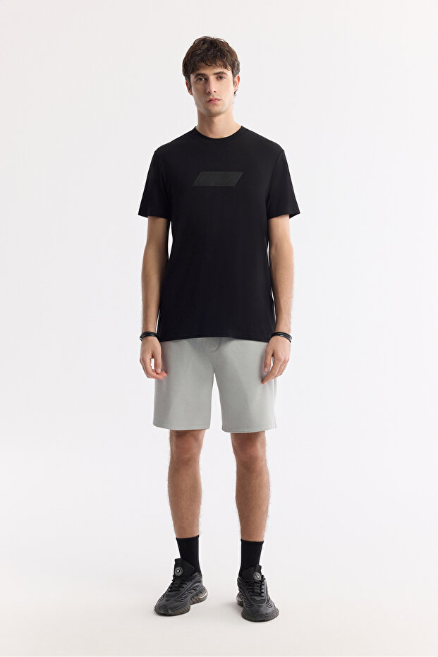 Erkek Gri Beli Lastikli Bağcıklı Bi-Stretch İnterlok Regular Fit Şort A51Y3631 - 1