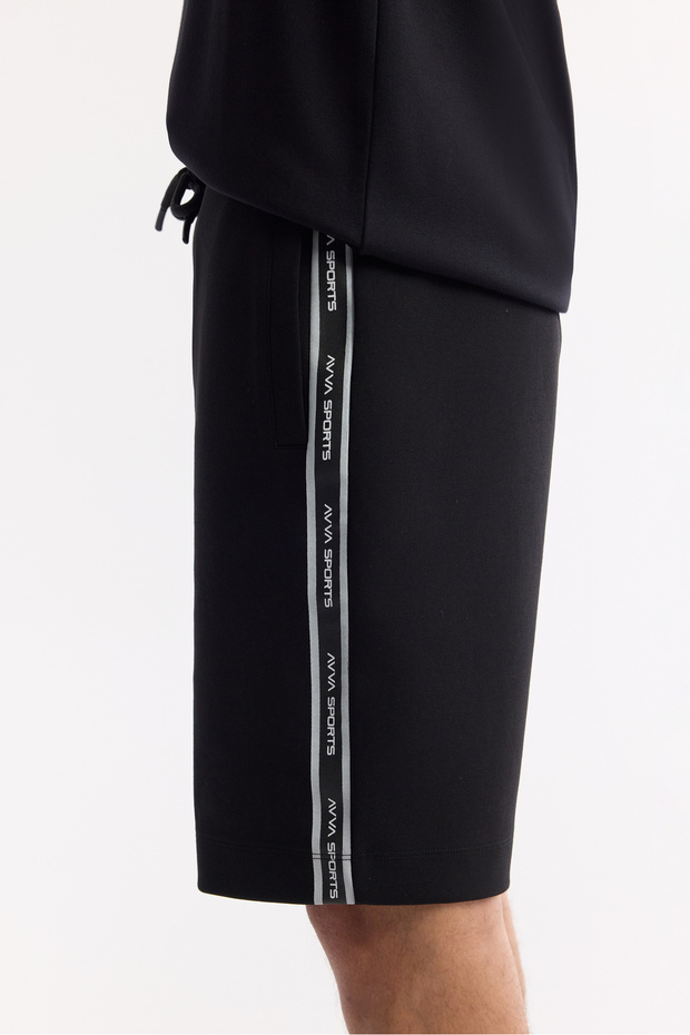 Erkek Regular Fit Siyah Beli Lastikli Bağcıklı Bi-Stretch İnterlok Örme Şort A51Y3628 - 5