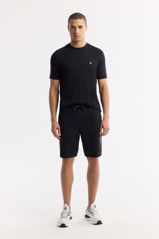 Erkek Regular Fit Siyah Beli Lastikli Bağcıklı Bi-Stretch İnterlok Örme Şort A51Y3628 - 7