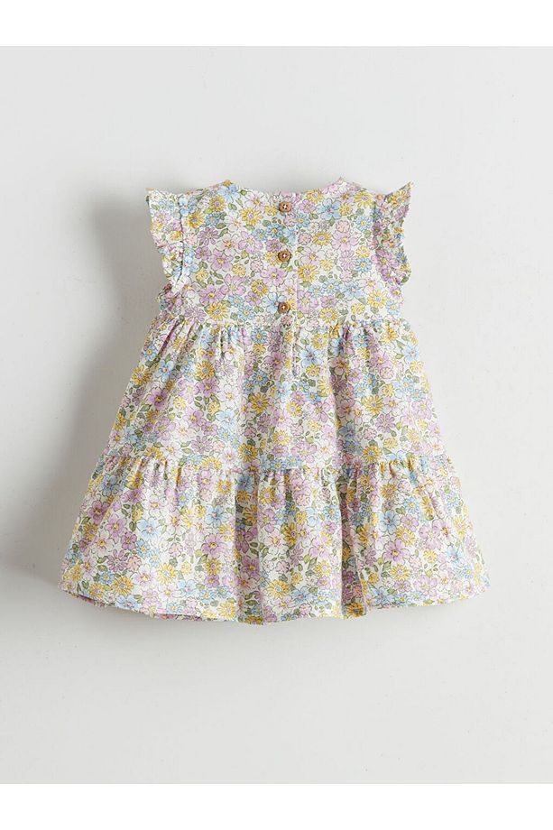 Bisiklet Yaka Çiçekli Kız Bebek Poplin Elbise - 2