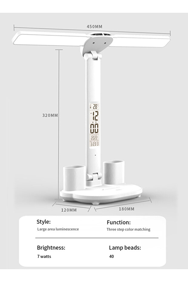 مصباح طاولة LED مزدوج الرأس بمنفذ USB - 7