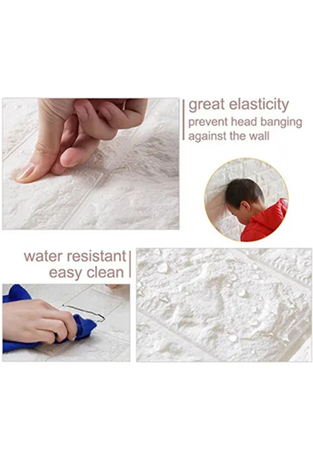 مجموعة ورق حائط من 5 قطع من الطوب الرغوي ثلاثي الأبعاد باللون الأبيض - 5