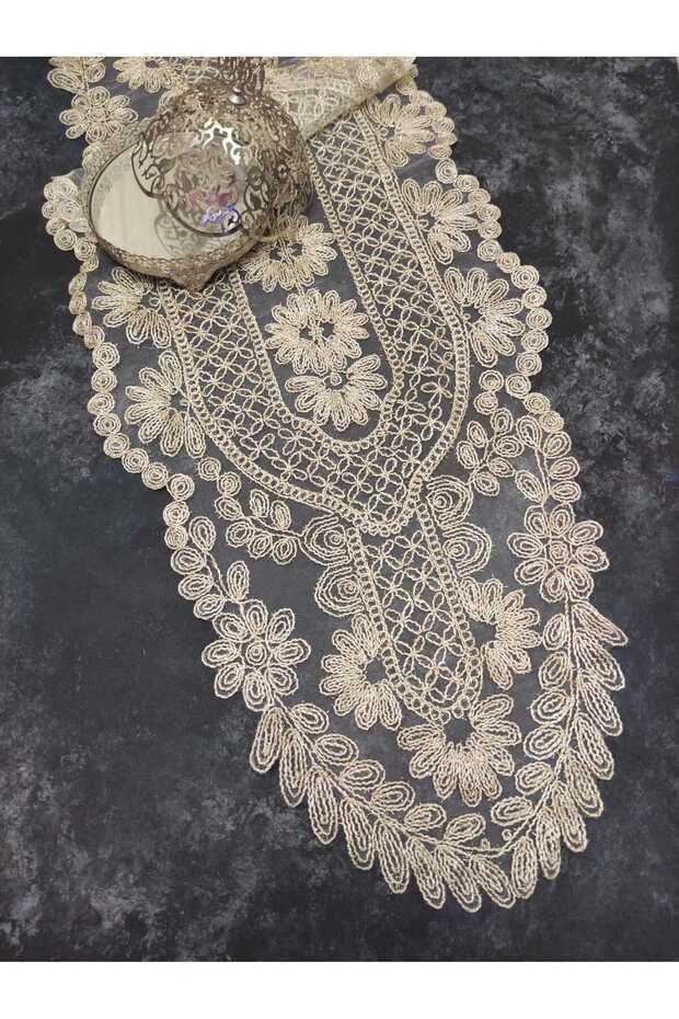 French Lace Detailed Single Table Runner, Table Top Runner, Tablecloth Runner