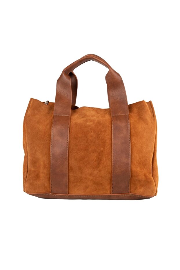 Double Striped Genuine Leather Tote Bag