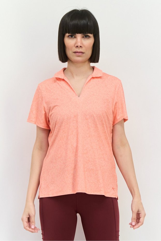 Women Sportswear Fit Short Sleeves Outdoor Polo Shirt, Orange
