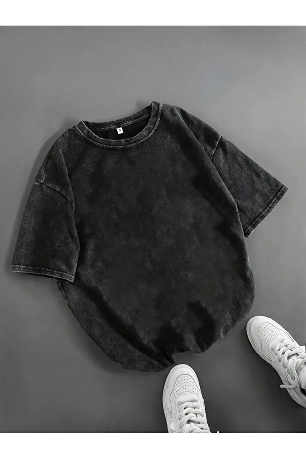 Hátoldalon nyomtatott masni mosott Oversize Vintage póló - 5