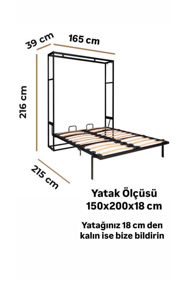 Akıllı Mobilya Metal Kasa Dikey Açılır Çift Kişilik Duvar Yatağı - 8