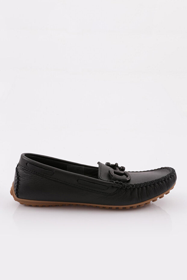 K105 Women's Accessoire Loafer Shoes Black Genuine Leather