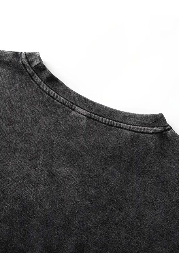 Hátoldalon nyomtatott masni mosott Oversize Vintage póló - 3