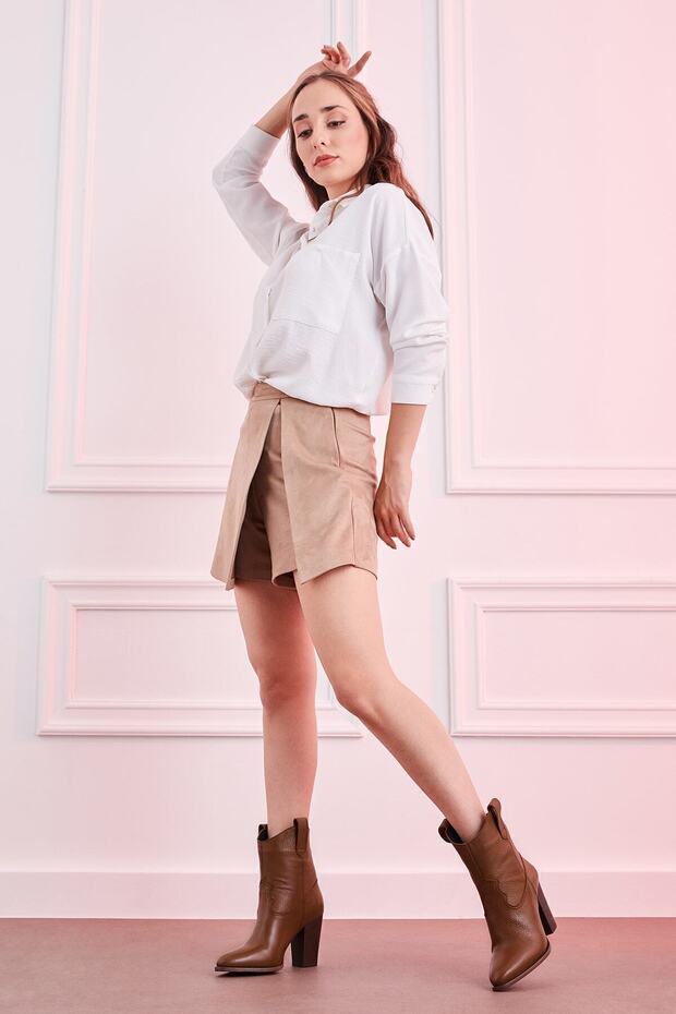 Hakiki Deri Taba Rengi Kadın Bot - 2